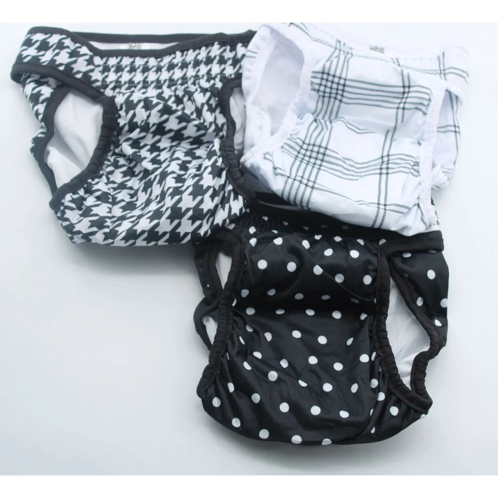 Pet Parents Luxe Washable Dog Diapers 3 Pack Large Black White Patterns Reusable